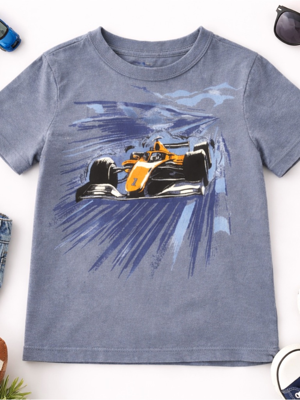 GAP Kids Race Car Graphic Tee XS Blue Cotton Short Sleeve Boys